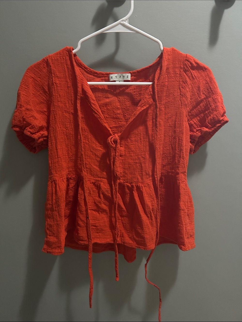 HYFVE Orange Tie-Front Peplum Blouse
